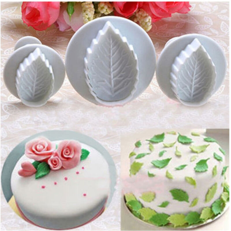 foto del prodotto trade shop traesio set 3 stampi espulsione forma foglia pasta zucchero cake design decora dolci 