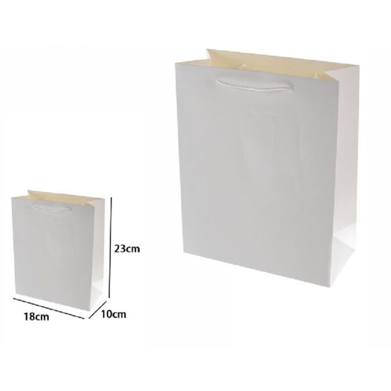 foto del prodotto trade shop traesio set 3pz buste borsa regalo sacchetti 23x18x10cm 69899 bianco con manico cordino 