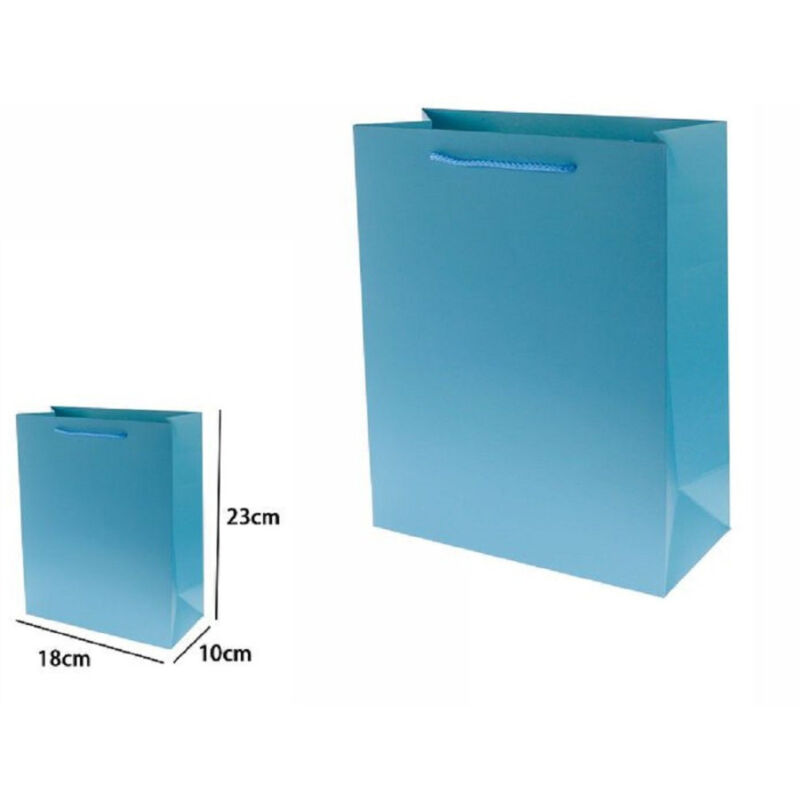 foto del prodotto trade shop traesio set 3pz buste borsa regalo sacchetti 23x18x10cm 69903 celeste con manico cordino 