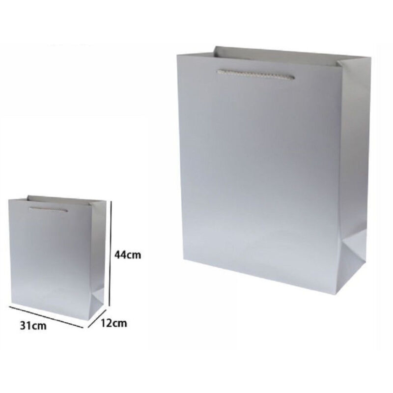 foto del prodotto trade shop traesio set 3pz buste borsa regalo sacchetti 44x31x12 cm 69913 grigio con manico cordino 