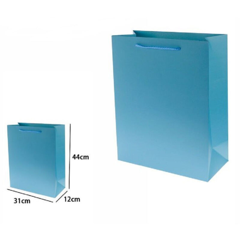 foto del prodotto trade shop traesio set 3pz buste borsa regalo sacchetti 44x31x12cm 69905 celeste con manico cordino 