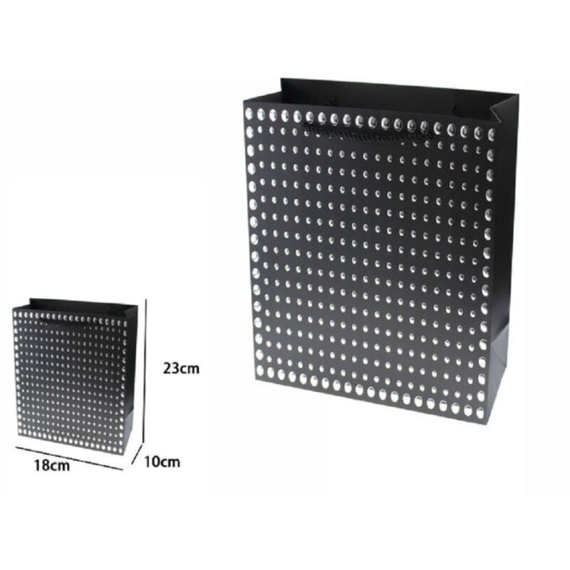 foto del prodotto trade shop traesio set 3pz buste regalo shopper nera borchie maniglie a cordoncino 23x18x10cm 69950 