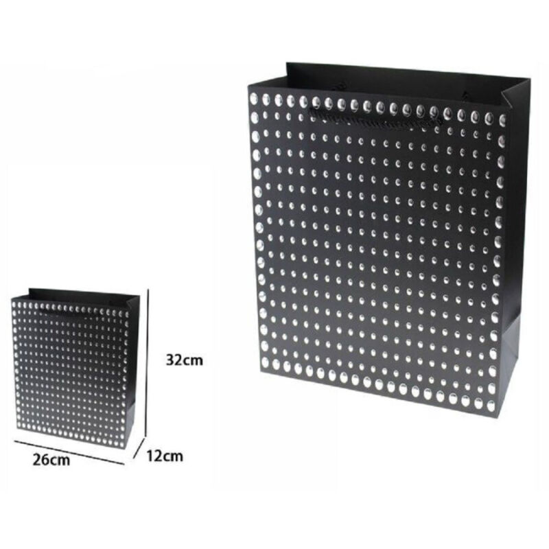 foto del prodotto trade shop traesio set 3pz buste regalo shopper nera borchie maniglie a cordoncino 32x26x10cm 69951 
