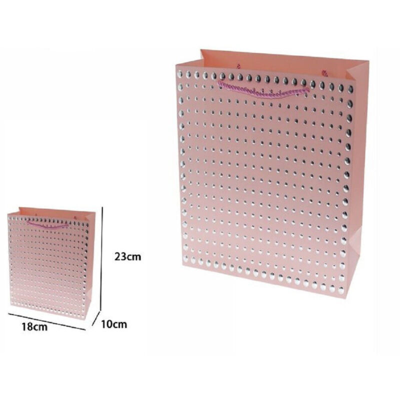 foto del prodotto trade shop traesio set 3pz buste regalo shopper rosa borchie maniglie a cordoncino 23x18x10cm 69946 