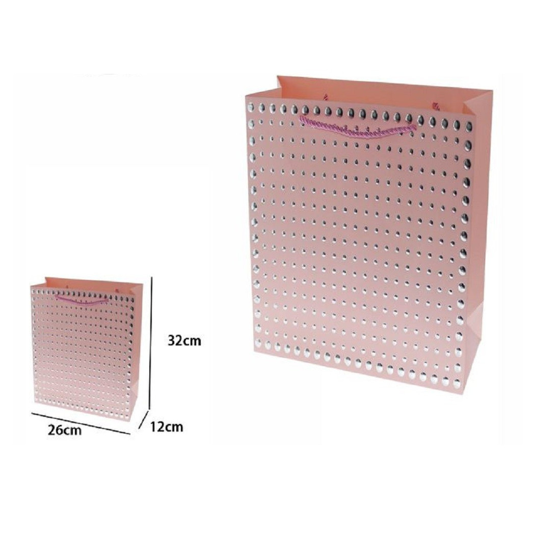 foto del prodotto trade shop traesio set 3pz buste regalo shopper rosa borchie maniglie a cordoncino 32x26x10cm 69947 