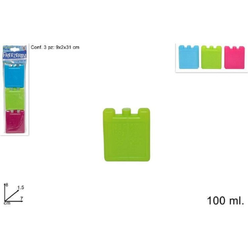 foto del prodotto trade shop traesio set 3pz freezerini 100 ml 3 colori 8x7cm piastre refrigeranti per borse termiche 