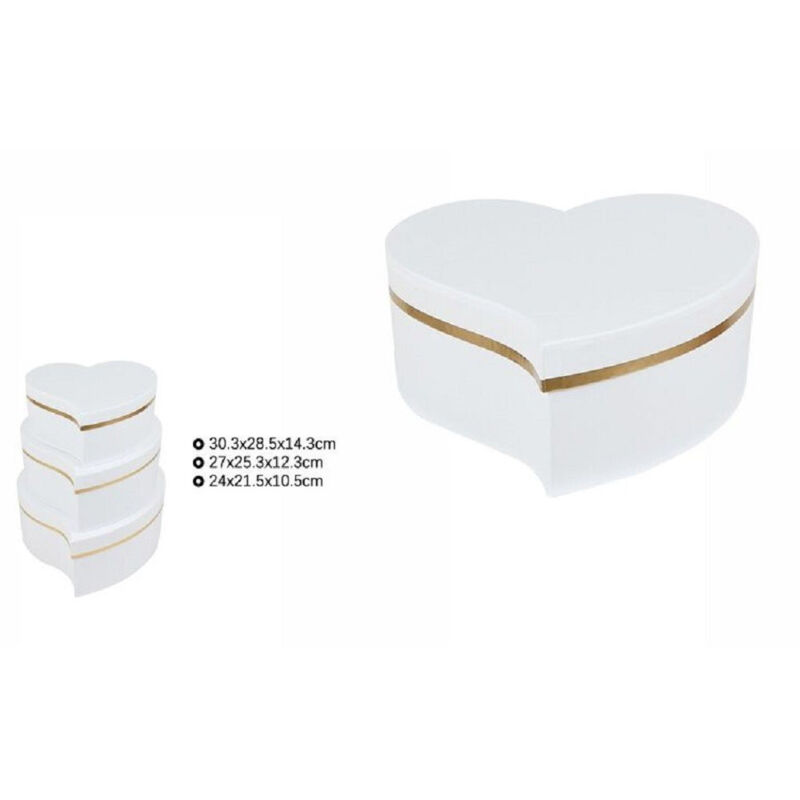 foto del prodotto trade shop traesio set 3pz scatole box regali varie misure matrioska forma cuore storto bianco 71931 