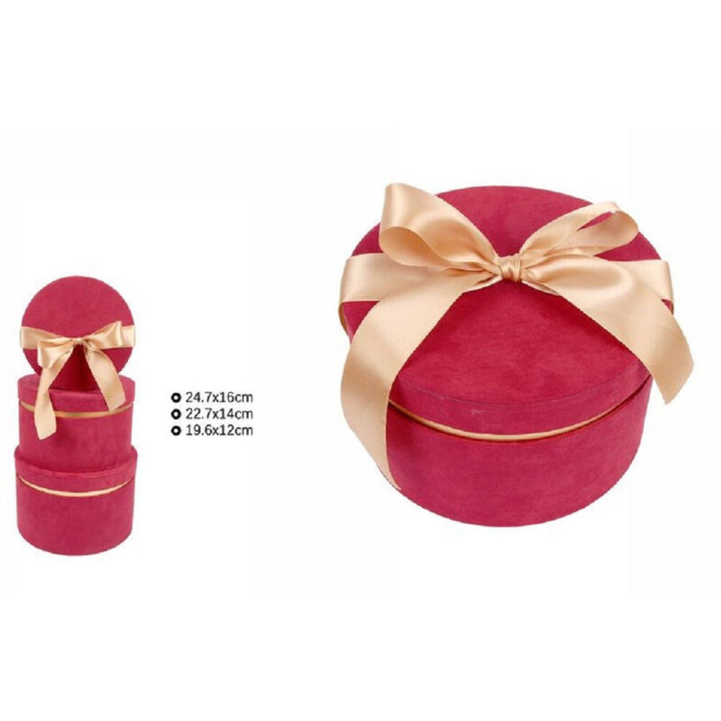 foto del prodotto trade shop traesio set 3pz scatole scatola box per regali varie misure matrioska tonde rosso 71945 