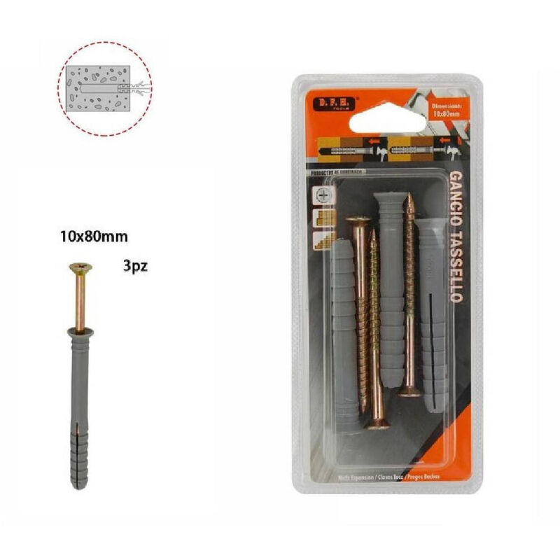 foto del prodotto trade shop traesio set 3pz tasselli fisher viti vite chiodi gancio tassello misura 10 x 80 mm 69056 