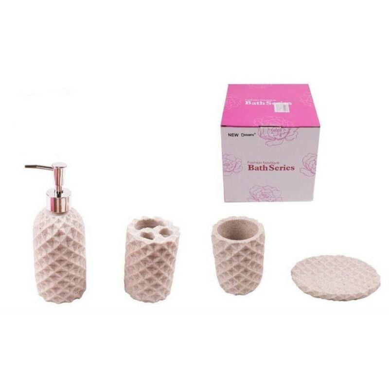 foto del prodotto trade shop traesio set 4 accessori bagno ss0009 in ceramica portasapone porta spazzolino dispenser 