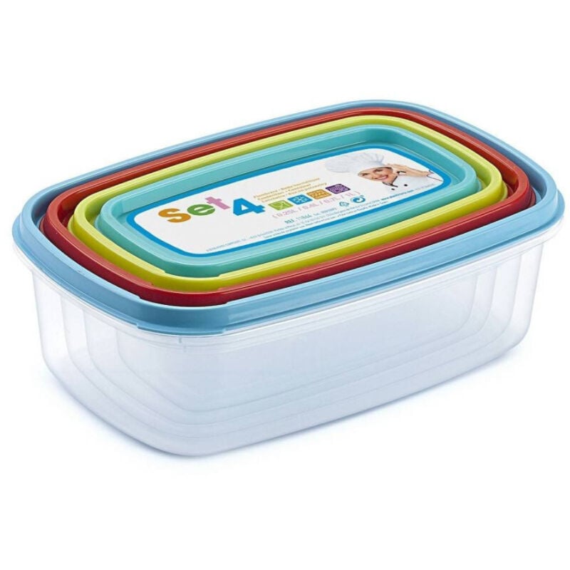 foto del prodotto trade shop traesio set 4 contenitori ermetici per alimenti con coperchio rettangolari varie misure 
