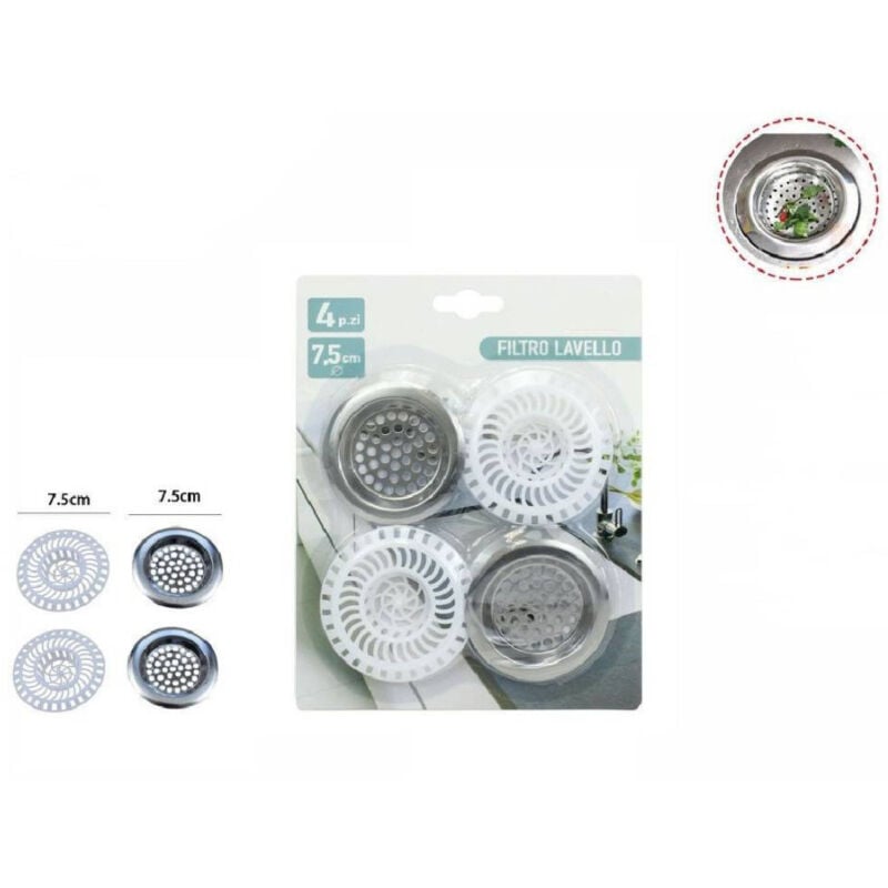 foto del prodotto trade shop traesio set 4 filtri lavello cucina bagno doccia scarico lavandino 40104 plastica acciaio 