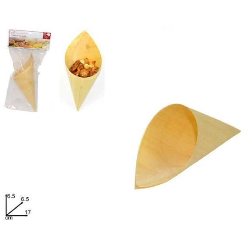 foto del prodotto trade shop traesio set 4 pezzi cono coni bamboo legno 17cm buffet finger food ciotola stuzzichini 