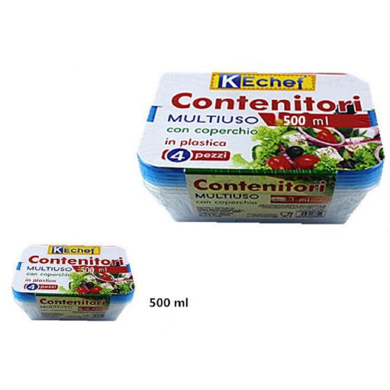 foto del prodotto trade shop traesio - set 4 pezzi contenitori multiuso con coperchio in plastica 500ml cucina -