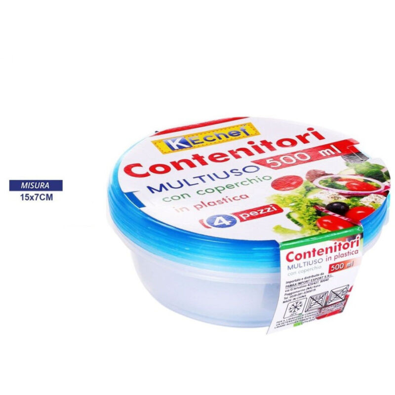 foto del prodotto trade shop traesio set 4 pezzi contenitori multiuso tondo con coperchio in plastica 500 ml cucina 