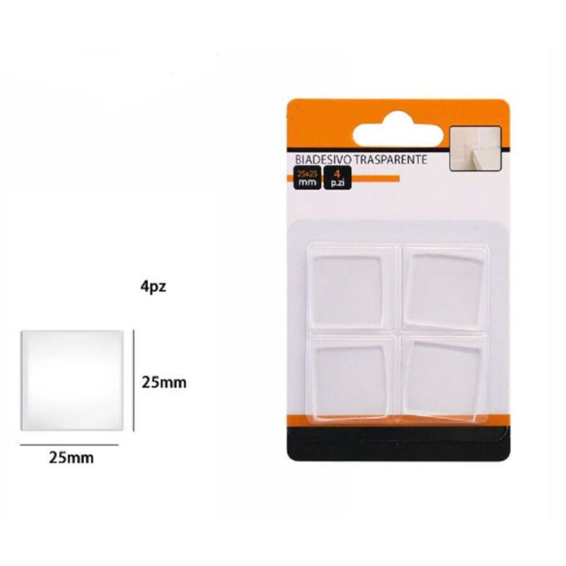 foto del prodotto trade shop traesio set 4 pezzi gommini biadesivo trasparente protezione quadrati 25 x 25 mm 66104 