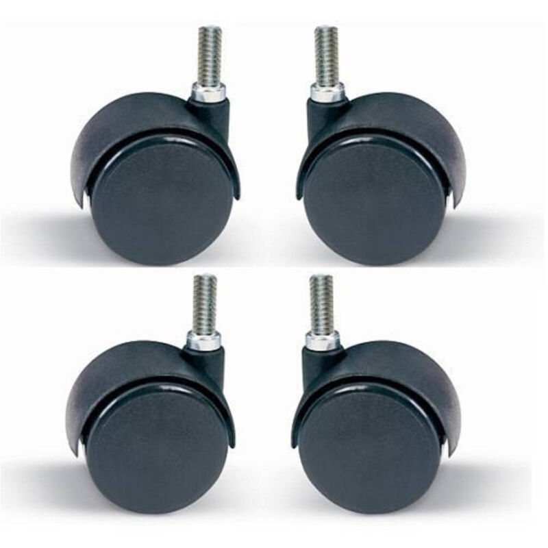 foto del prodotto trade shop traesio - set 4 pezzi ruote girevoli 360 gradi 50mm per sedia ufficio casa colore nero -