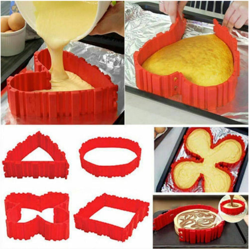 foto del prodotto trade shop traesio set 4 pezzi stampo torta magico pieghevole crea forme torta dolci in silicone 