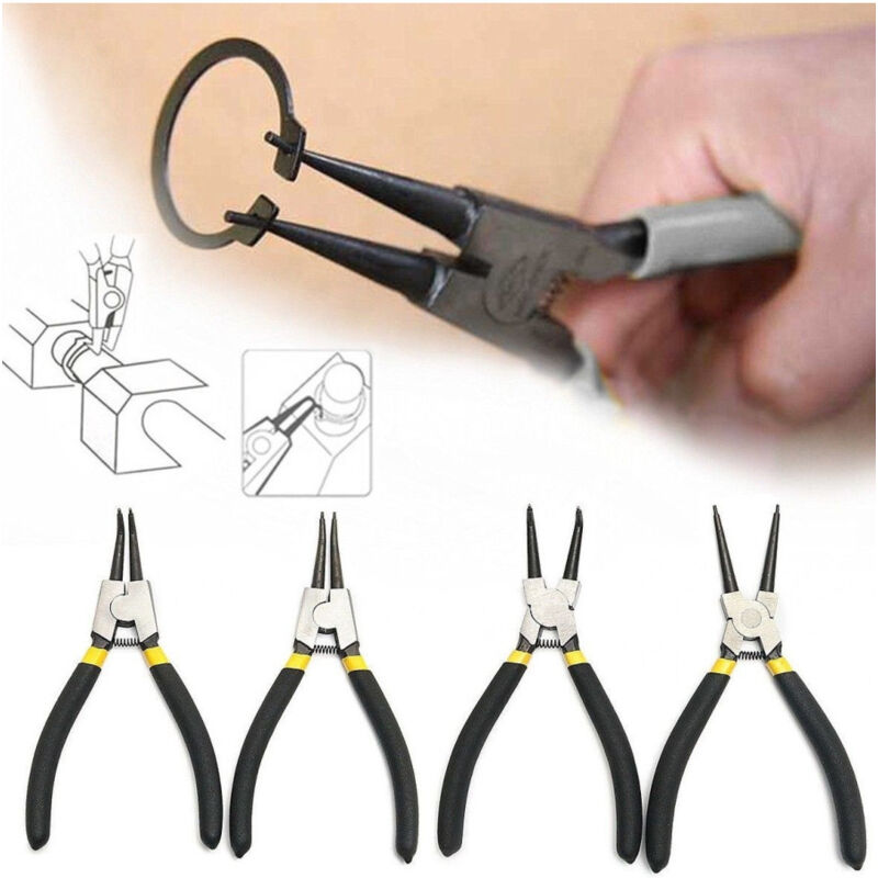 foto del prodotto trade shop traesio set 4 pinze per anelli elastici interni esterni 170mm 7 dritte angolo 90 