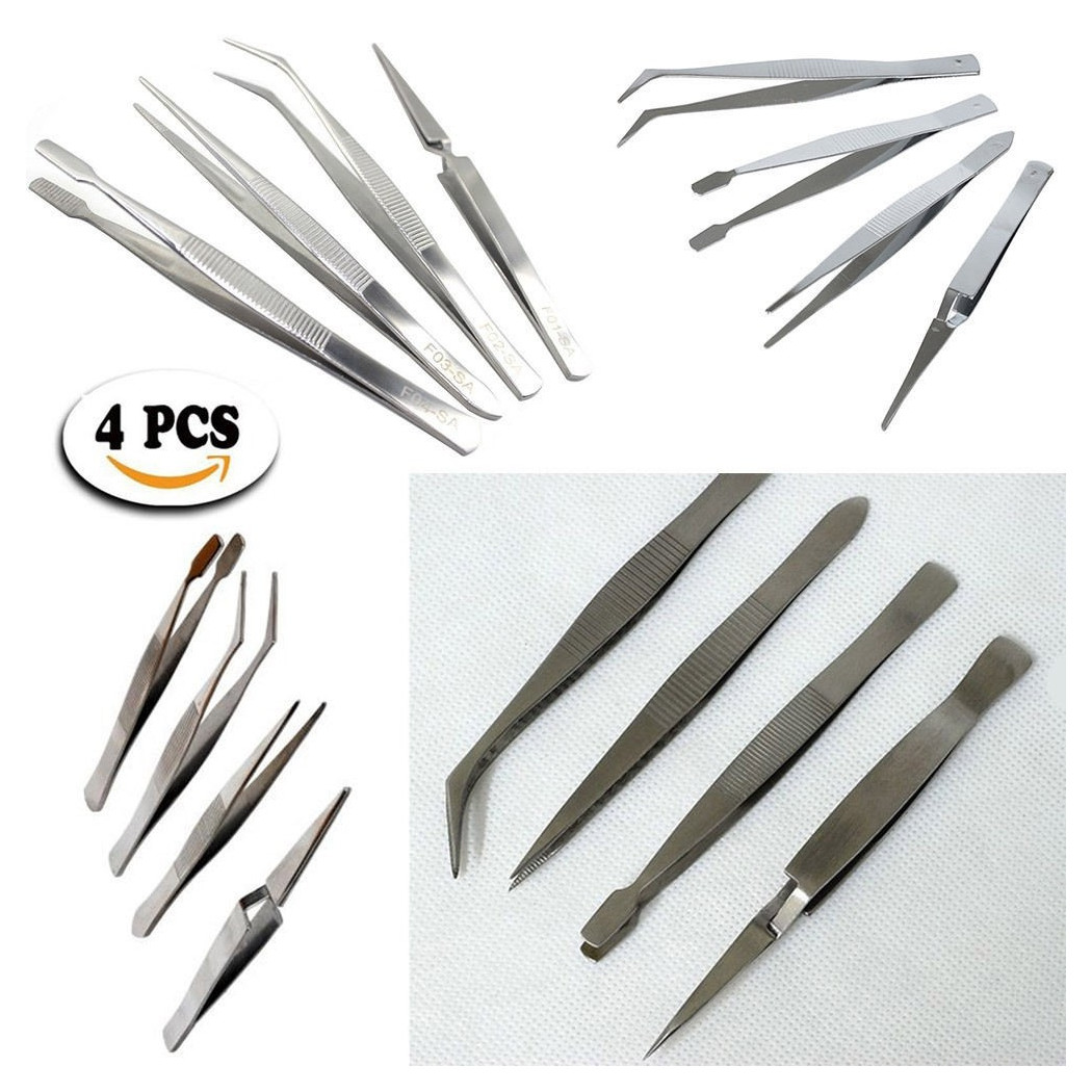 foto del prodotto trade shop traesio set 4 pinzette in accaio inossidabile per sopraciglie sopra ciglie mackup beauty 