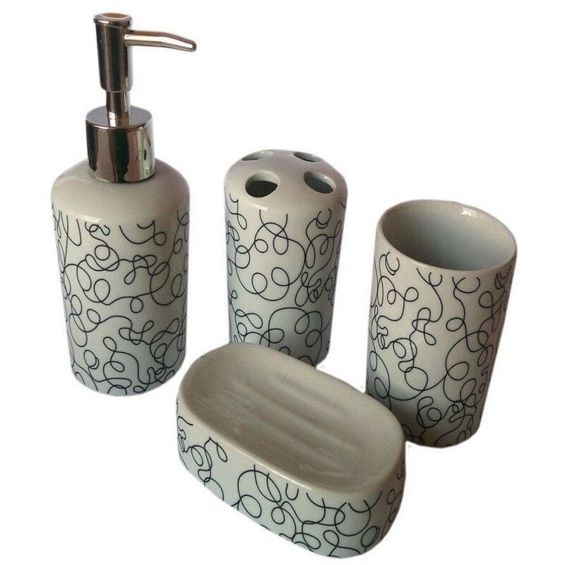 foto del prodotto trade shop traesio set 4 pz accessori bagno in ceramica da appoggio design moderno fantasia 