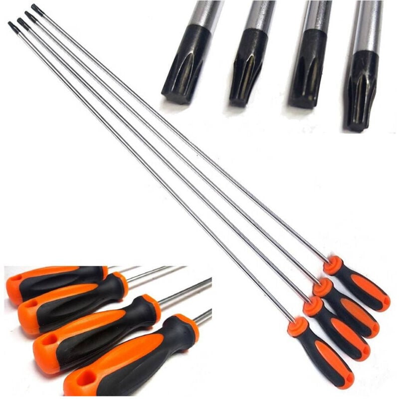 foto del prodotto trade shop traesio - set 4 pz cacciaviti torx extra lunghi con punta magnetica 600 mm t20 t25 t30 t40 -