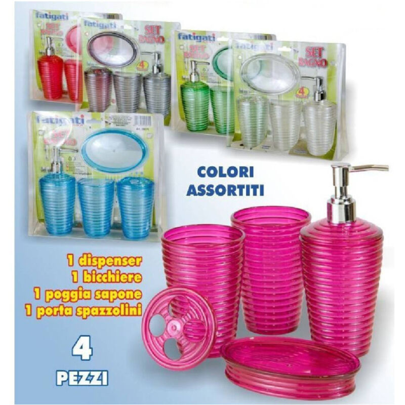 foto del prodotto trade shop traesio set 4 pz in plastica dura da appoggio bagno wc accessori colori assortiti 29571 