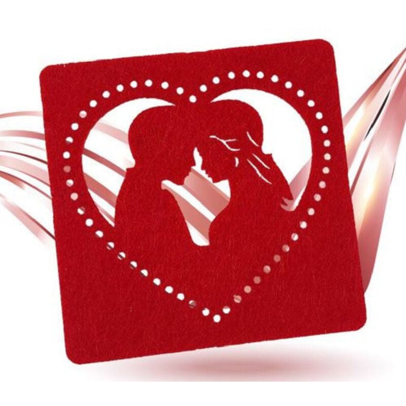foto del prodotto trade shop traesio set 4 pz sottobicchieri 10x10cm quadrato cuore tessuto rosso san valentino 95455 