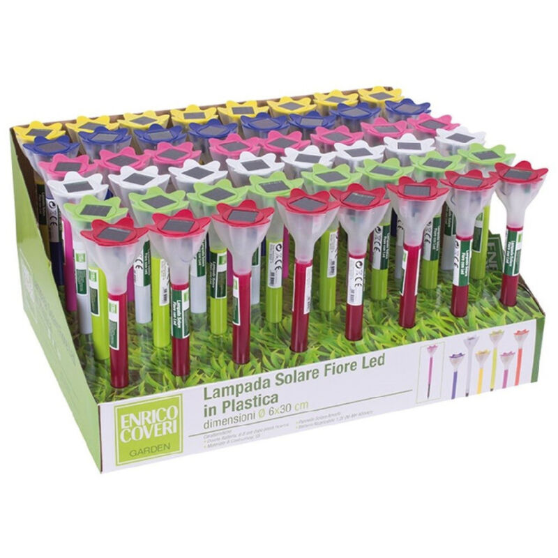 foto del prodotto trade shop traesio set 48pz lampada solare a forma di fiore led in plastica 6x30cm 6 colori 4125012 