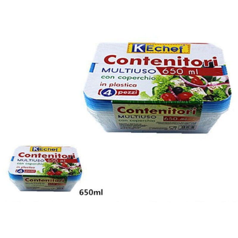 foto del prodotto trade shop traesio set 4pz contenitori multiuso rettangolare con coperchio in plastica 650ml cucina 