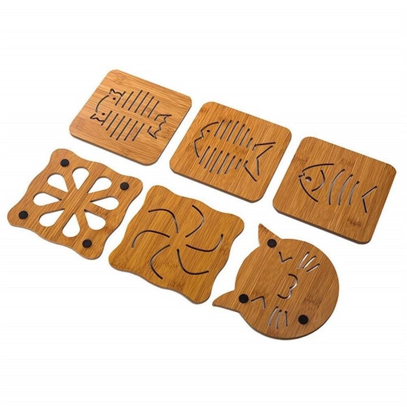 foto del prodotto trade shop traesio set 4pz. sotto pentola animali pentole in legno protegge le superfici dal calore 