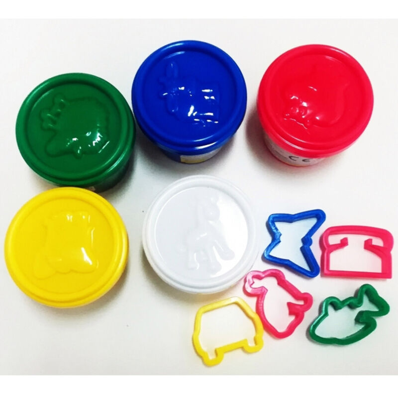 foto del prodotto trade shop traesio set 5 barattoli di pasta plastilina 5 formine plastichina modellante portatile 