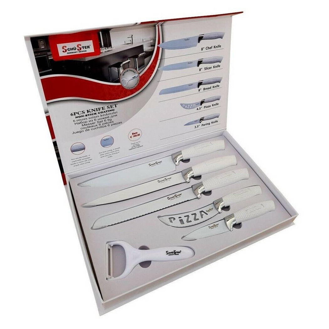 foto del prodotto trade shop traesio set 5 coltelli da cucina in acciaio manico antiscivolo pelapatate white 