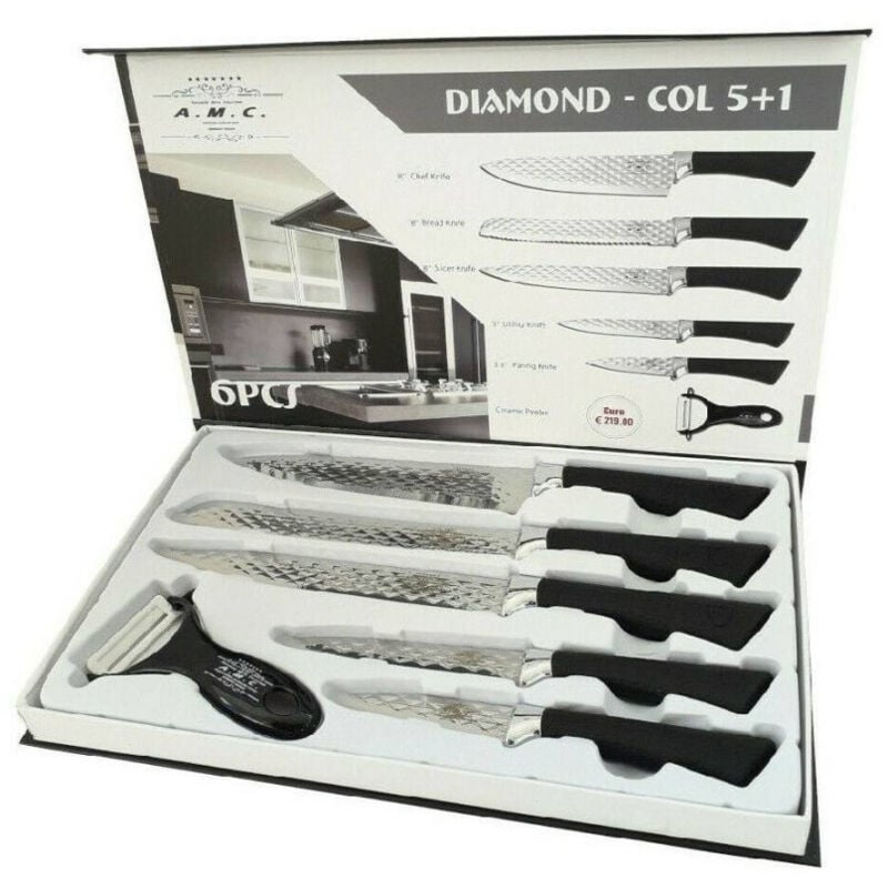 foto del prodotto trade shop traesio set 5 coltelli pelapatate da cucina in acciaio manico antiscivolo diamond 
