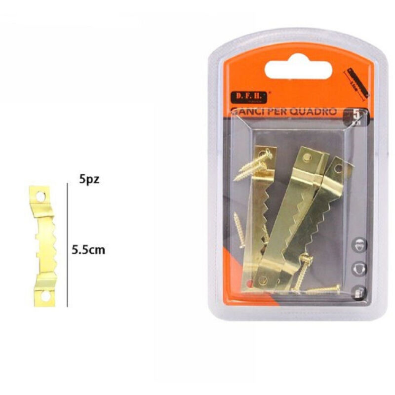 foto del prodotto trade shop traesio set 5 pezzi ganci dorati per quadri quadro cornici appendere parete 5.5 cm 07518 