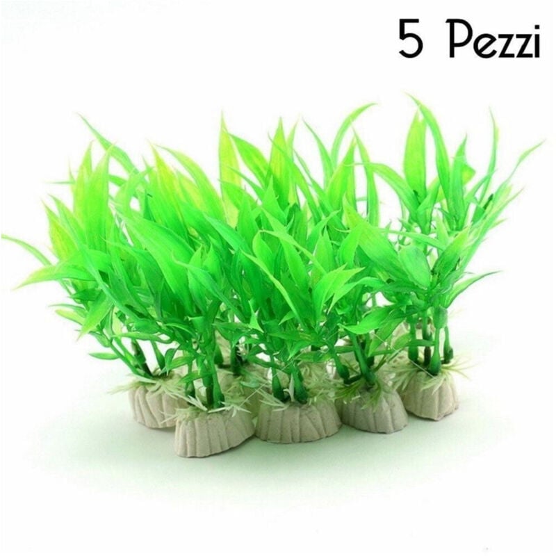 foto del prodotto trade shop traesio - set 5 pianta 12 cm piantina artificiale per acquario piante finte plastica verde -
