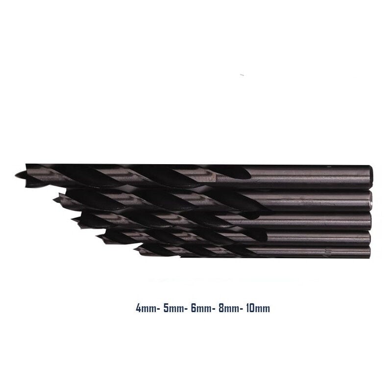 foto del prodotto trade shop traesio set 5 punte punta trapano a spirale nero 4 5 6 8 10 mm torcere foro trivella 