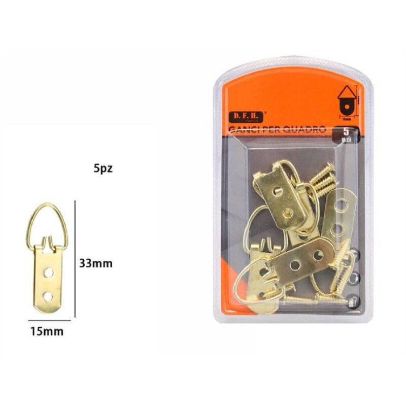 foto del prodotto trade shop traesio set 5 pz ganci gancetti dorati per quadri cornici appendere parete 33x15mm 07514 