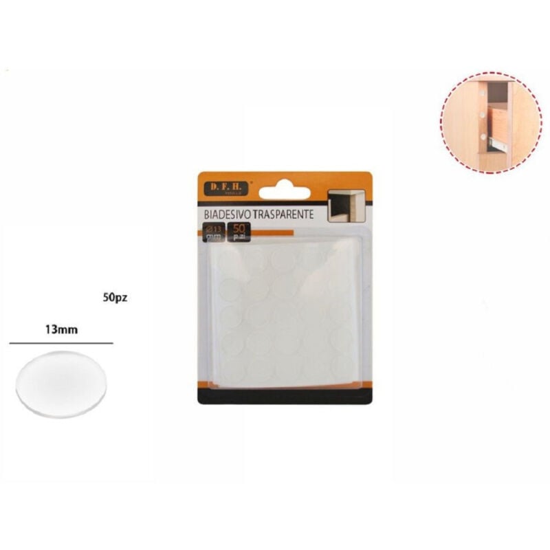 foto del prodotto trade shop traesio set 50 pezzi biadesivo trasparente gommino rotondo protezione casa mobili 13 mm 