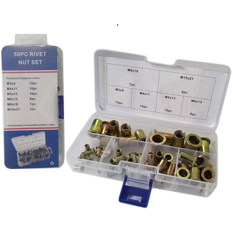 foto del prodotto trade shop traesio set 50 pz rivetti borchie filettati per rivettatrice in rame m3 m4 m5 m6 m8 m10 
