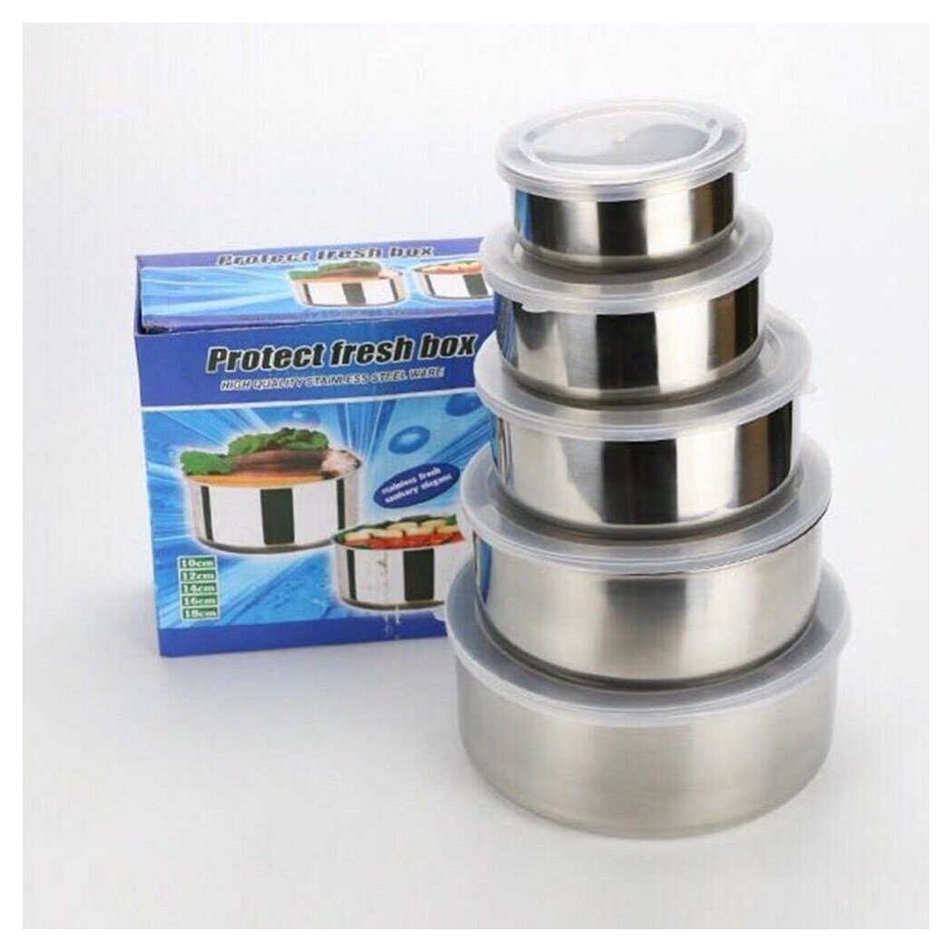 foto del prodotto trade shop traesio set 5x contenitore acciaio inox con coperchi cucina casa cibo conservazione 
