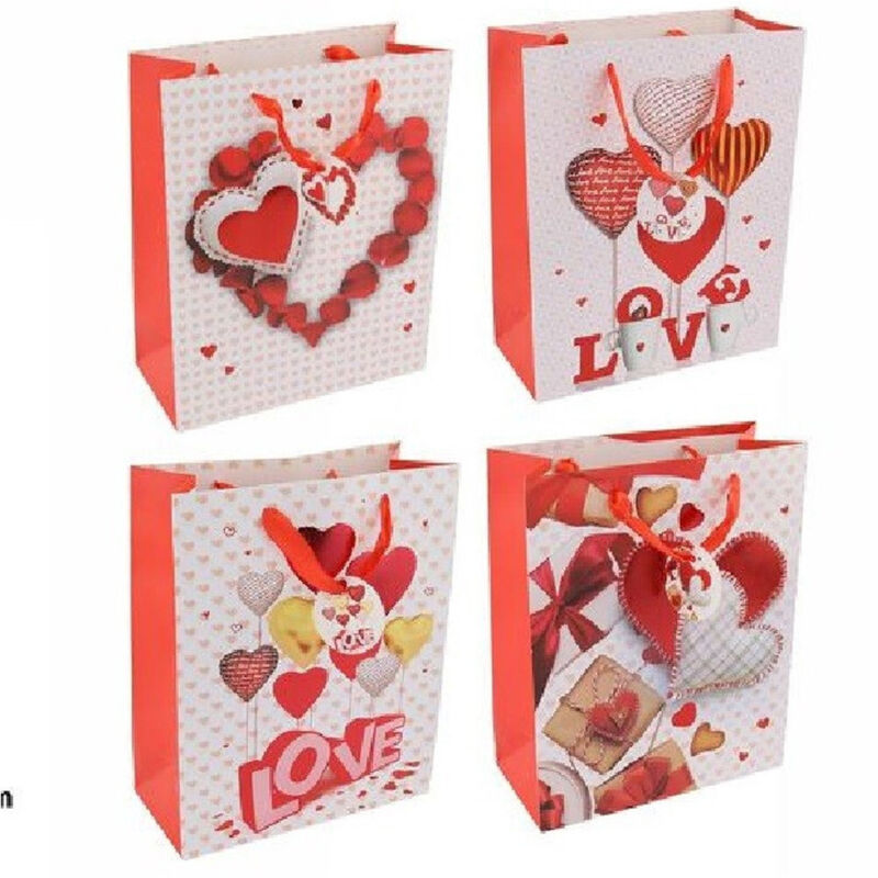 foto del prodotto trade shop traesio set 6 buste borsa regalo cuori love san valentino 26x32x12cm 69879 varie fantasie 