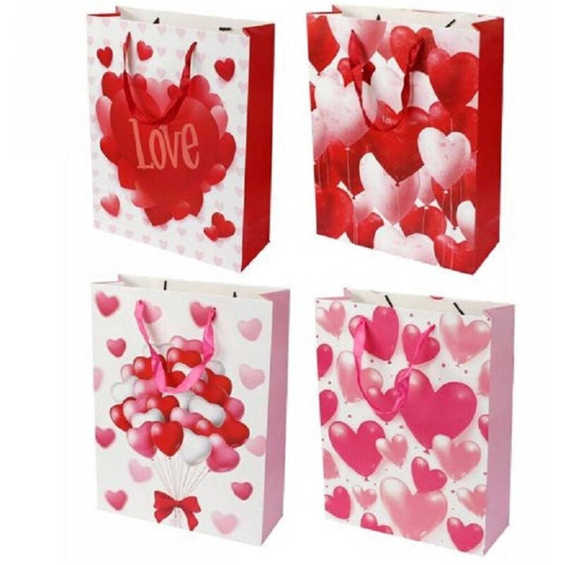 foto del prodotto trade shop traesio - set 6 buste da regalo per san valentino cuori 31x11x42cm 71093 modelli assortiti -