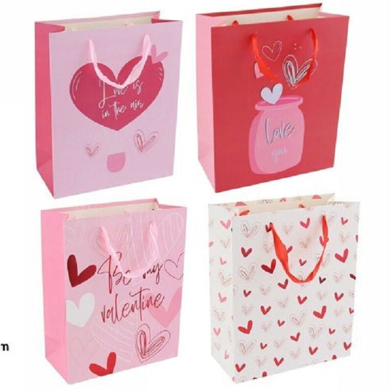 foto del prodotto trade shop traesio - set 6 buste regalo borsa sacchetti san valentino 30x40x12cm 69877 varie fantasie -