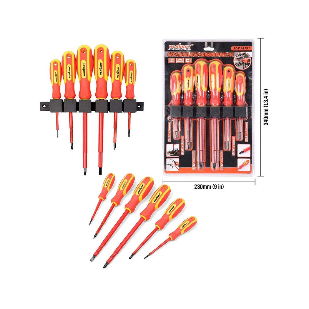 foto del prodotto trade shop traesio set 6 cacciaviti cacciavite croce e taglio isolanti con punte magnetiche 