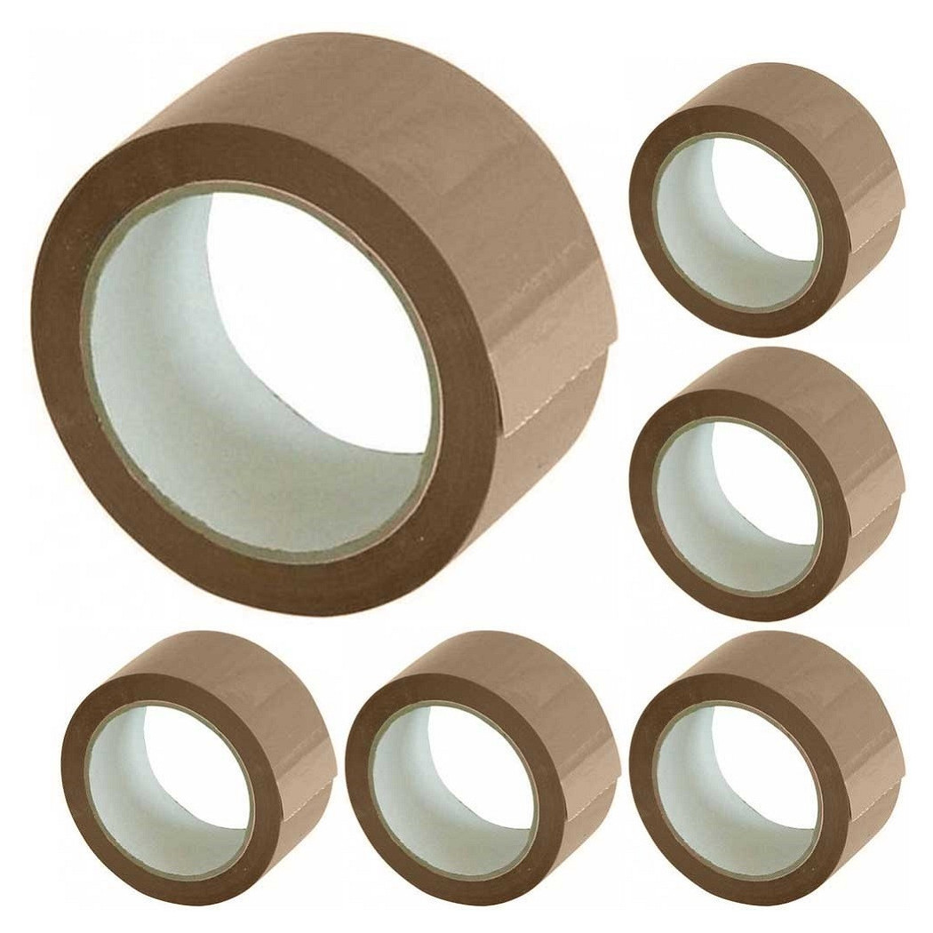foto del prodotto trade shop traesio set 6 nastri adesivi avana 50 mm x 66 mt con etichetta nastro imballaggi marrone 