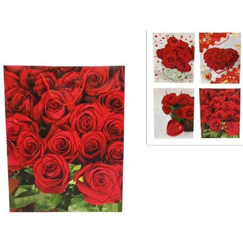 foto del prodotto trade shop traesio set 6 pezzi buste da regalo con rose 42x33x12cm borsa san valentino vari modelli 