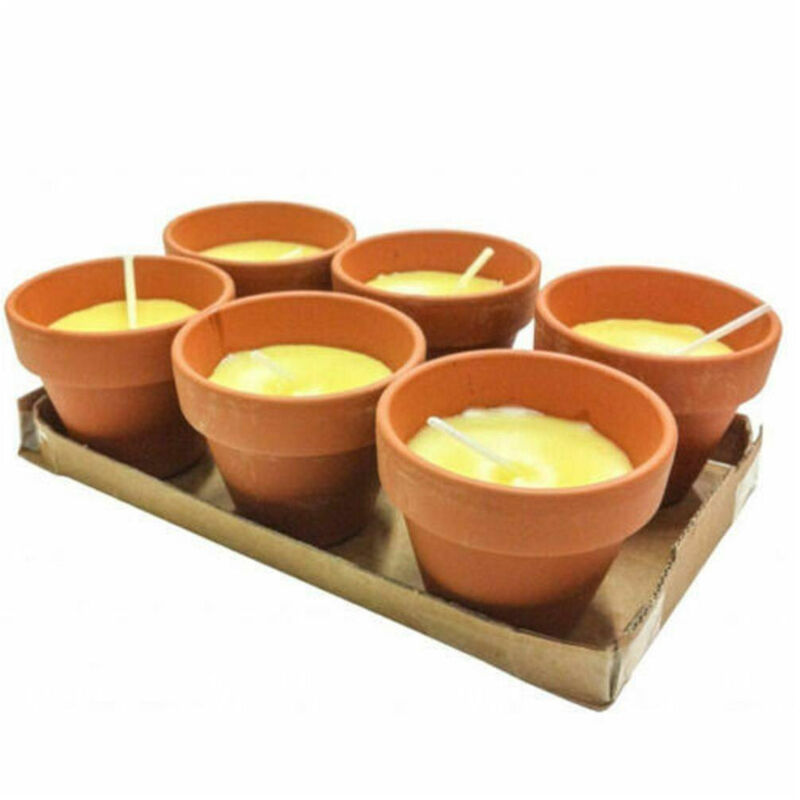foto del prodotto trade shop traesio set 6 pezzi candela alla citronella vaso di terracotta coccio anti zanzare 
