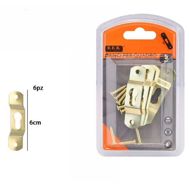 foto del prodotto trade shop traesio set 6 pezzi ganci dorati per quadri quadro cornici appendere parete 6 cm 07521 