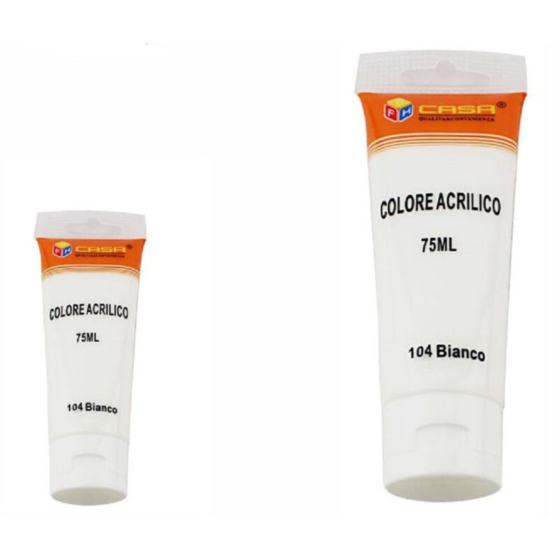 foto del prodotto trade shop traesio set 6 pezzi pittura acrilica vernice confezione colore bianco tubo 75 ml 07485 